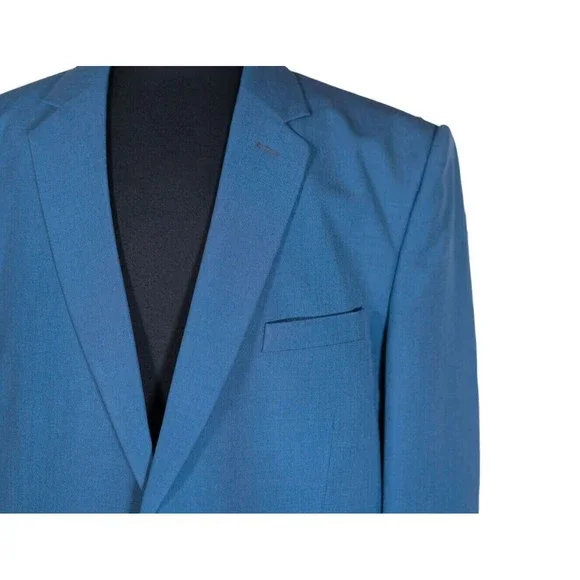 Mens Blazer Blue Wool Blend Dress Formal Suit Jacket Wedding Sport Coat 46R